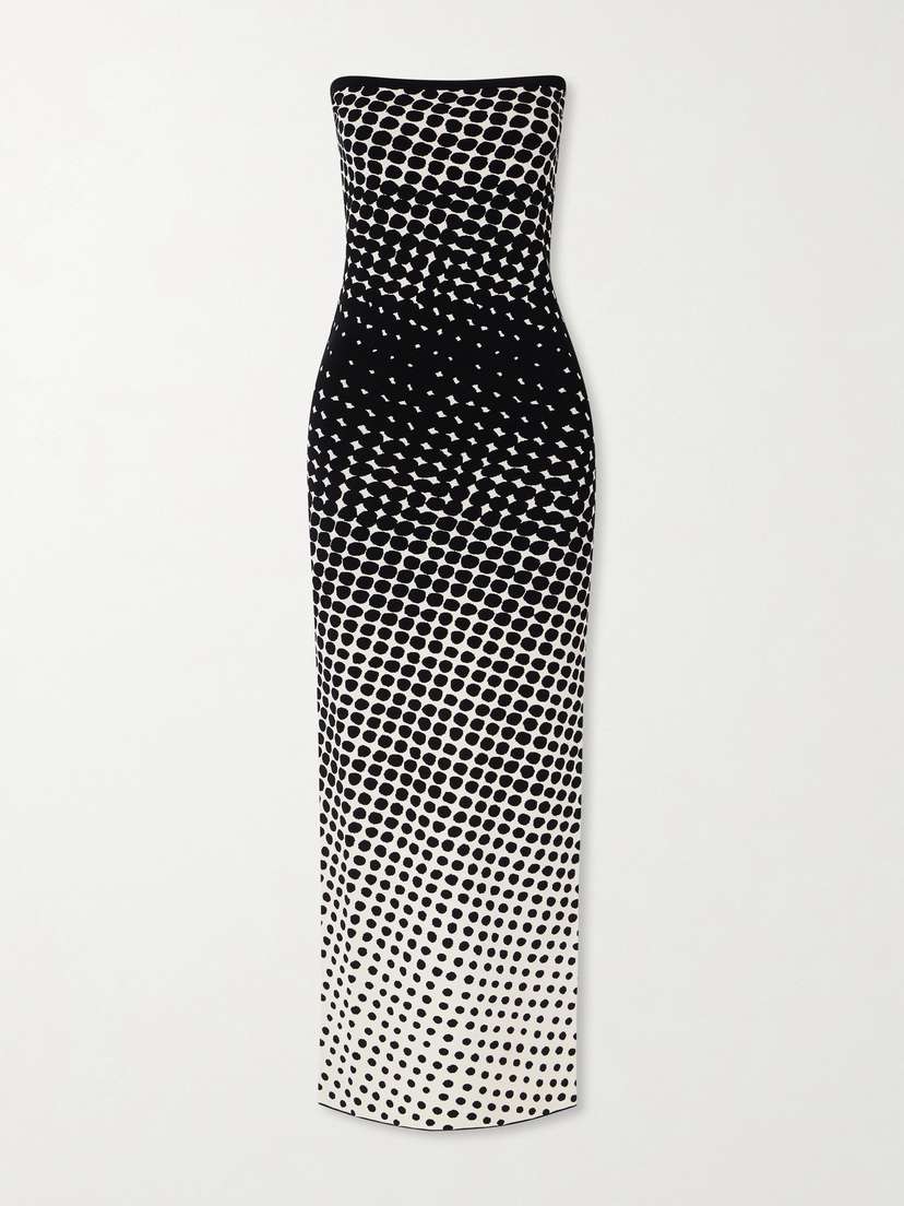 Christopher John Rogers Strapless Polka-dot Knitted Maxi Dress