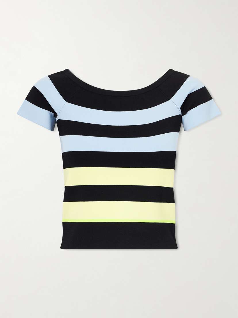 Christopher John Rogers Off-shoulder Striped Jersey Top