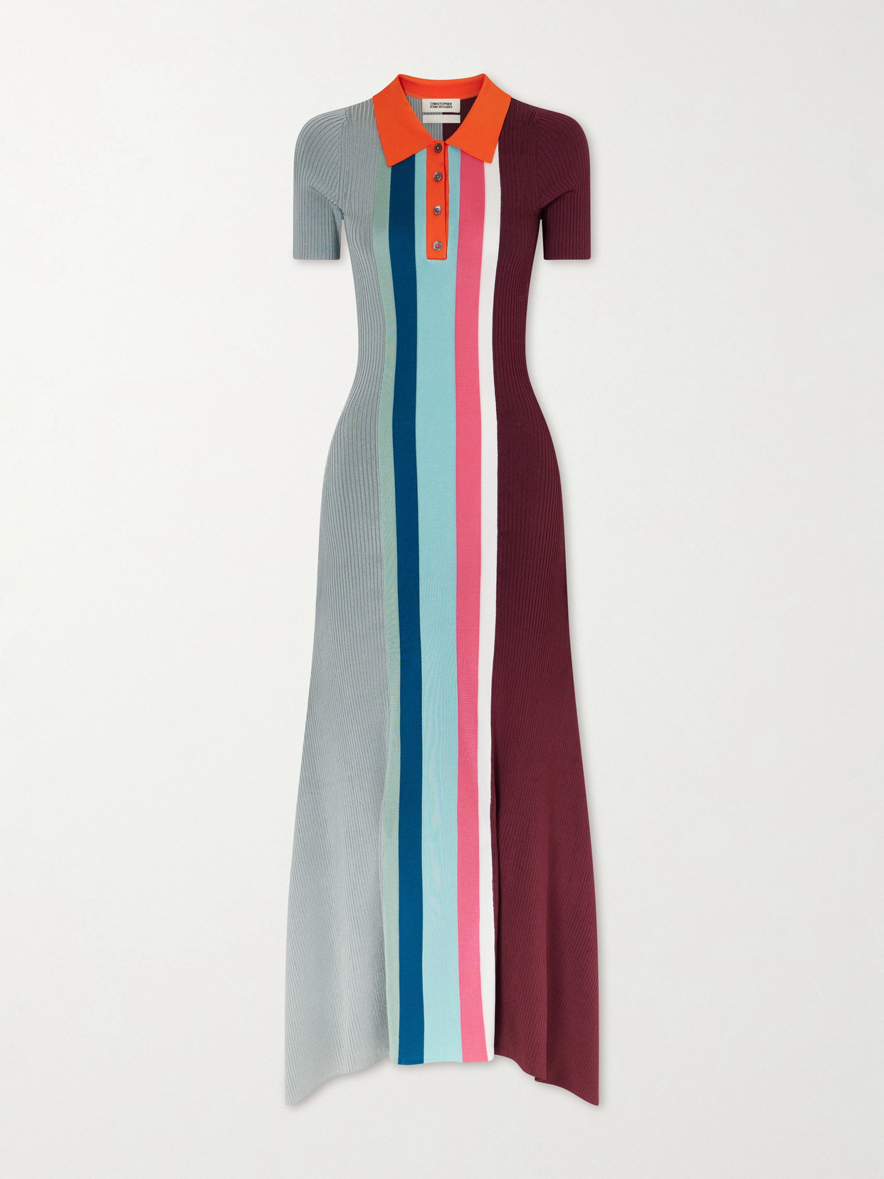 Christopher John Rogers Striped Crochet-knit Jersey Maxi Dress In Multi