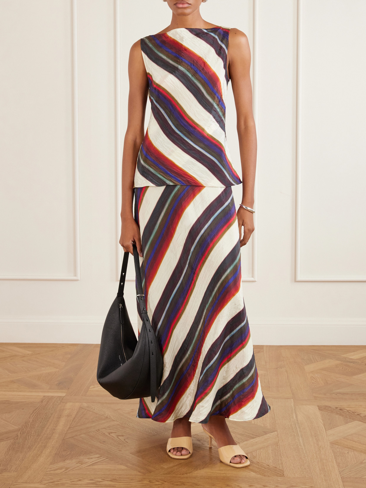 Christopher John Rogers Morris Striped Crinkle-satin Maxi Skirt In Multi