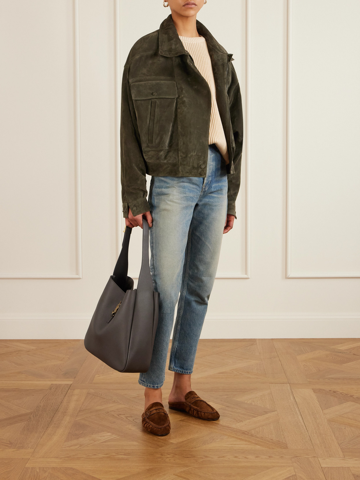 Saint Laurent Le 5 À 7 Large Leather Shoulder Bag In Brown