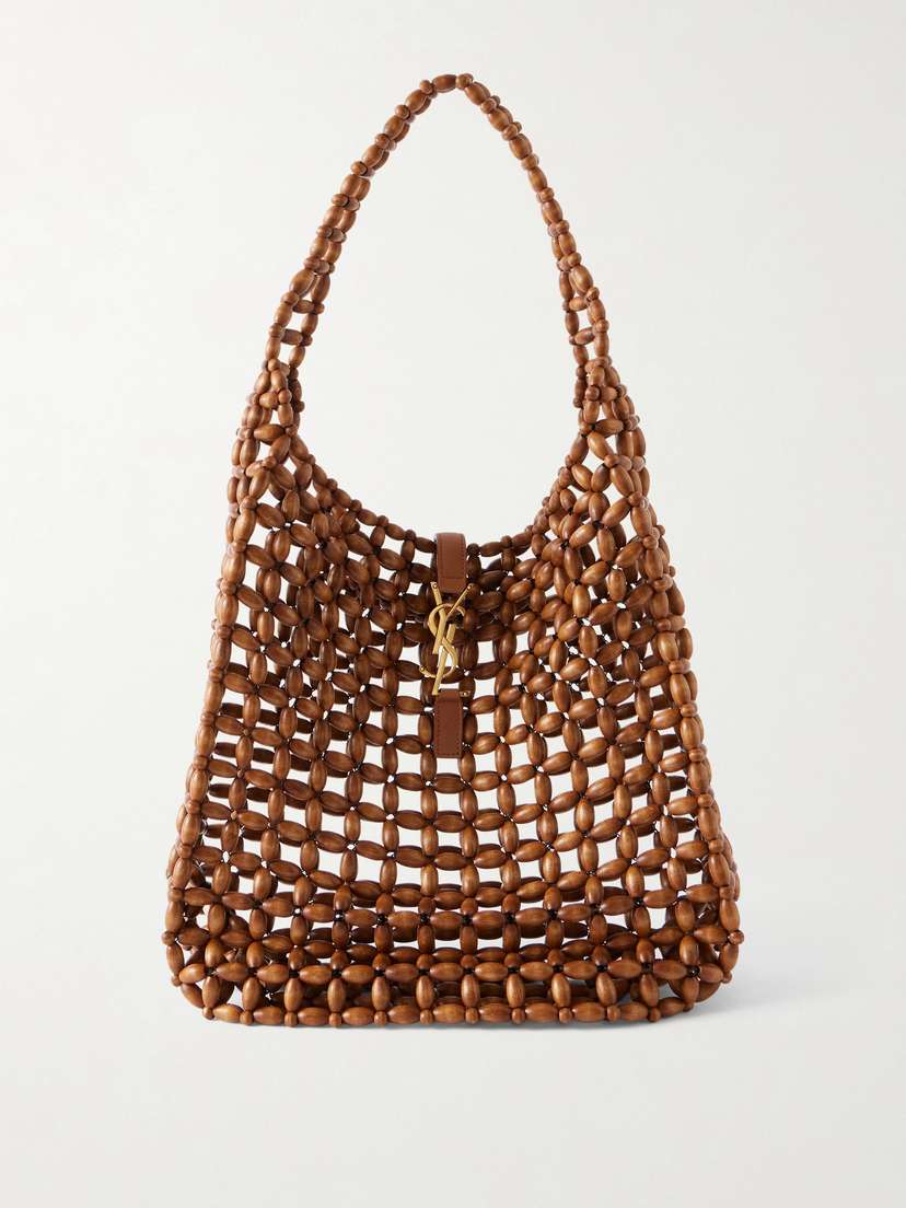 Saint Laurent Le 5 À 7 Large Leather-trimmed Beaded Wood Shoulder Bag