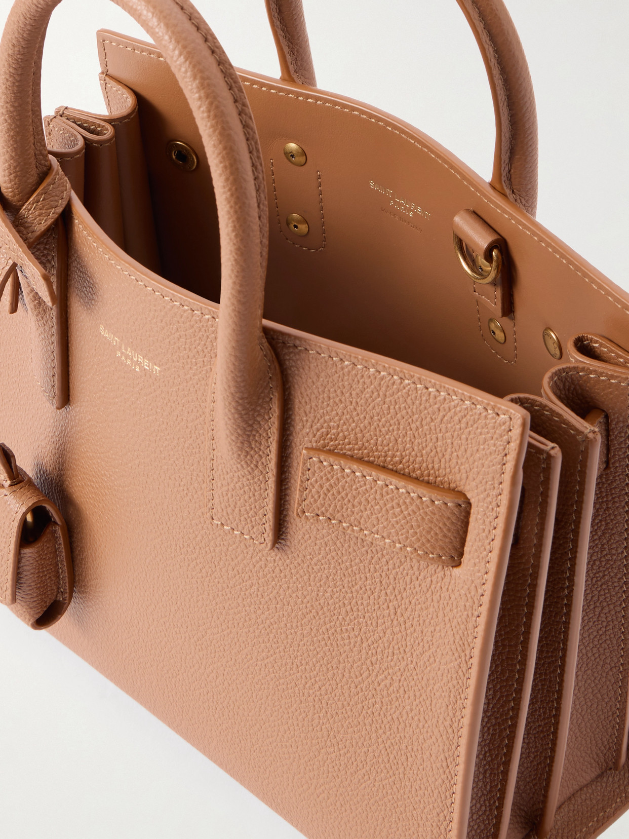 Saint Laurent Sac De Jour Nano Textured-leather Tote In Brown