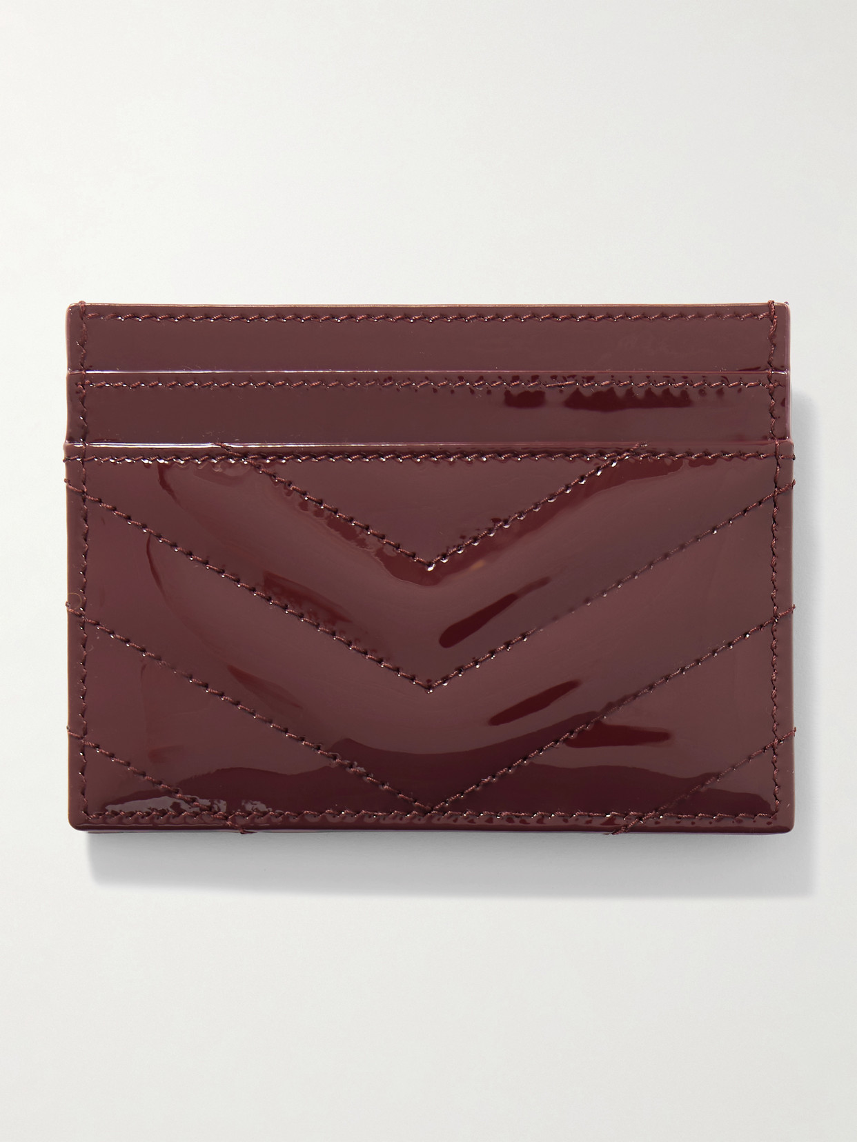 Saint Laurent Cassandre Matelassé Patent-leather Cardholder In Red