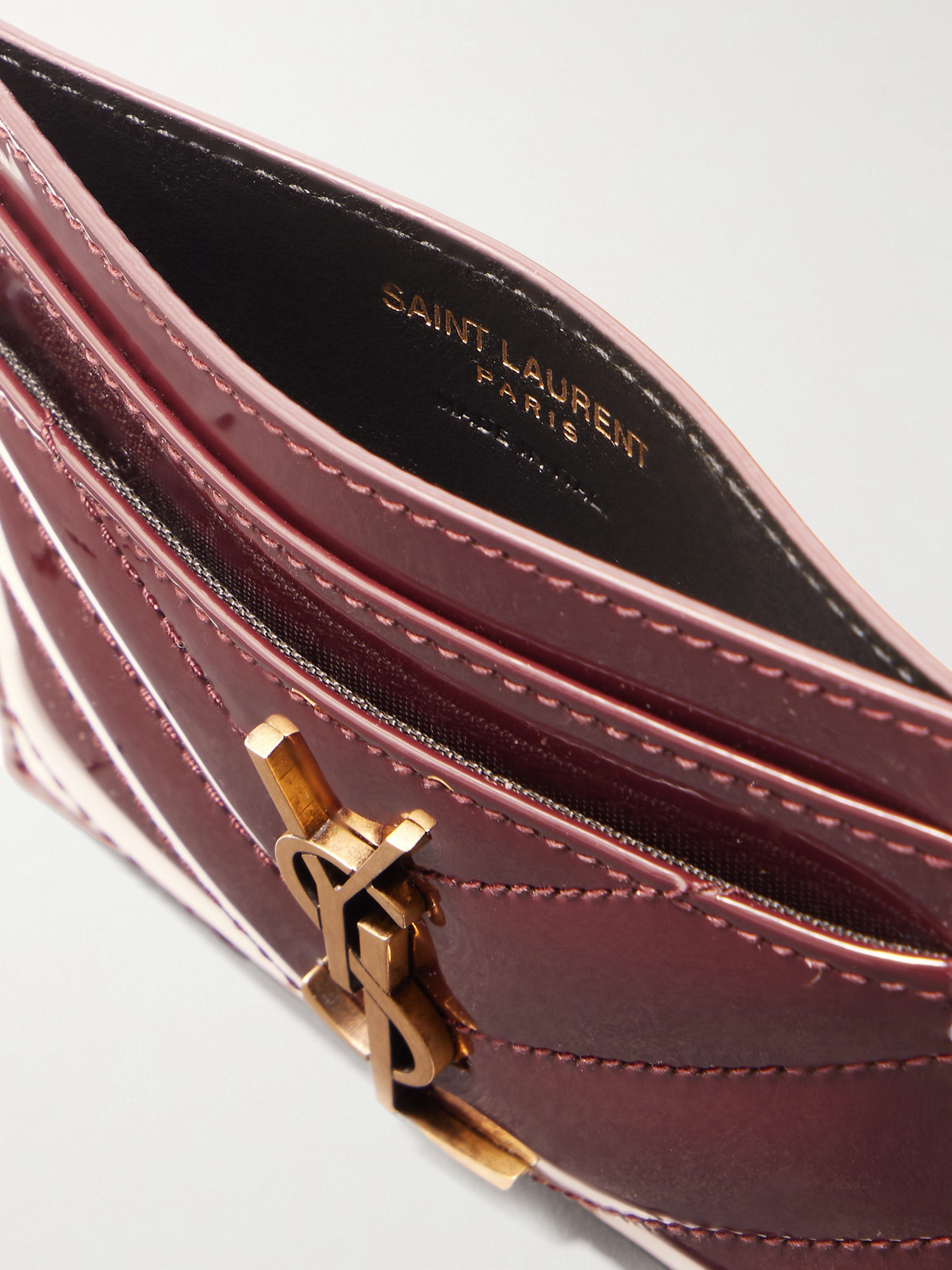 Saint Laurent Cassandre Matelassé Patent-leather Cardholder In Red