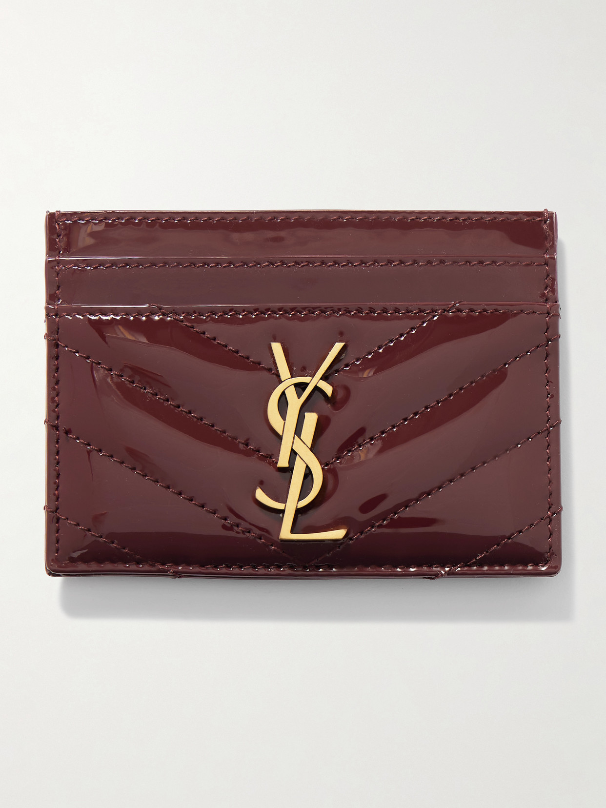 Saint Laurent Cassandre Matelassé Patent-leather Cardholder In Red
