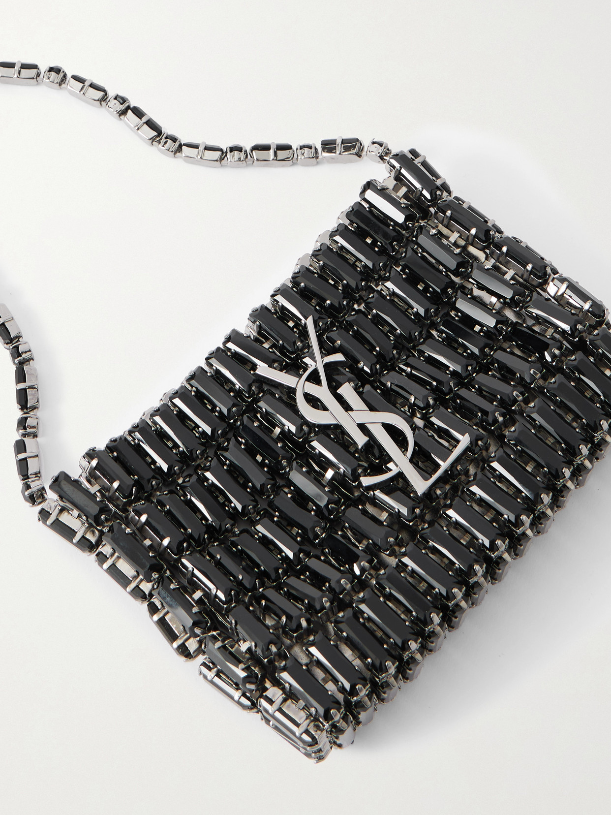 Saint Laurent Silver-tone Crystal Shoulder Bag In Black