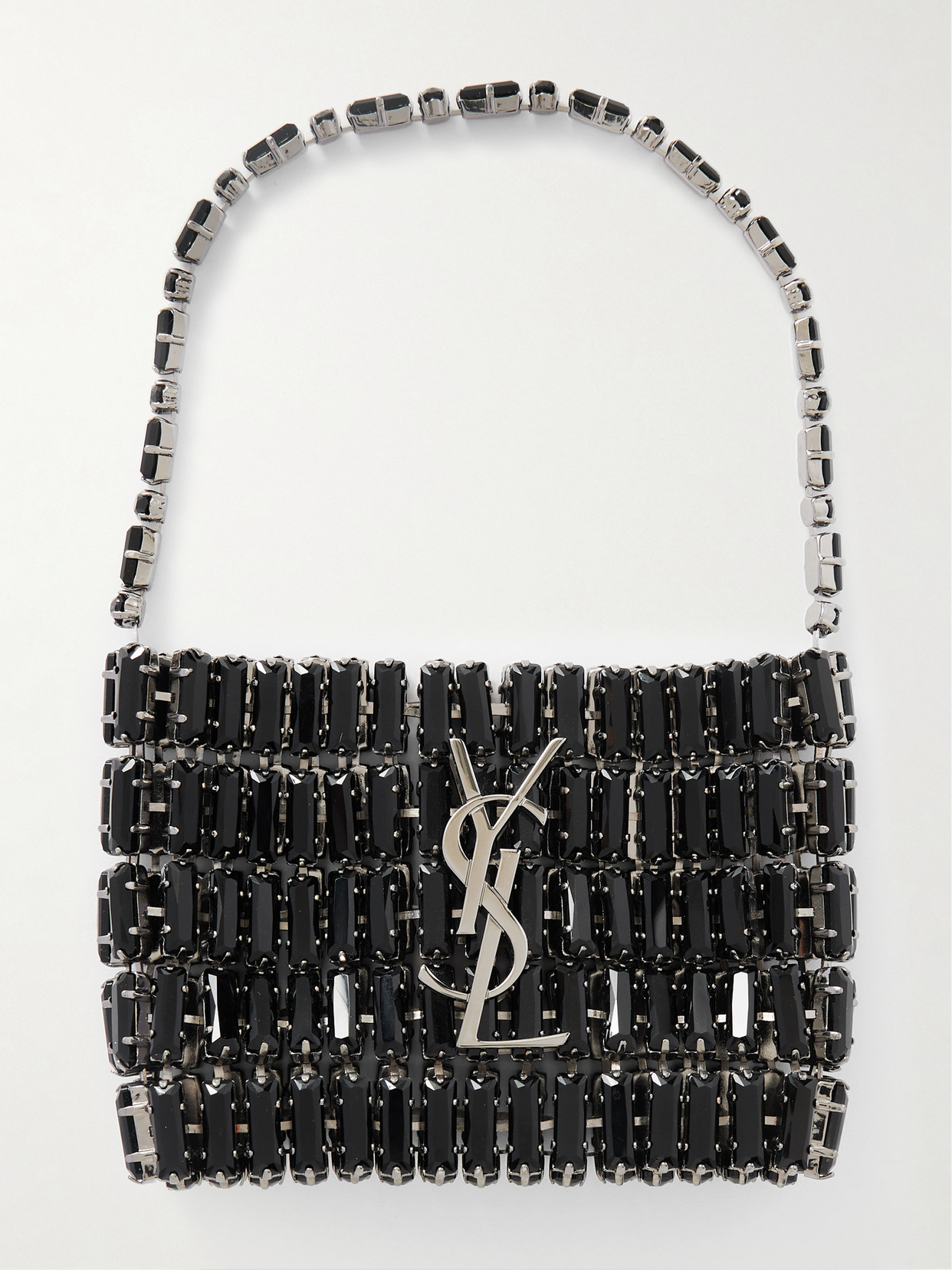 Saint Laurent Silver-tone Crystal Shoulder Bag In Black