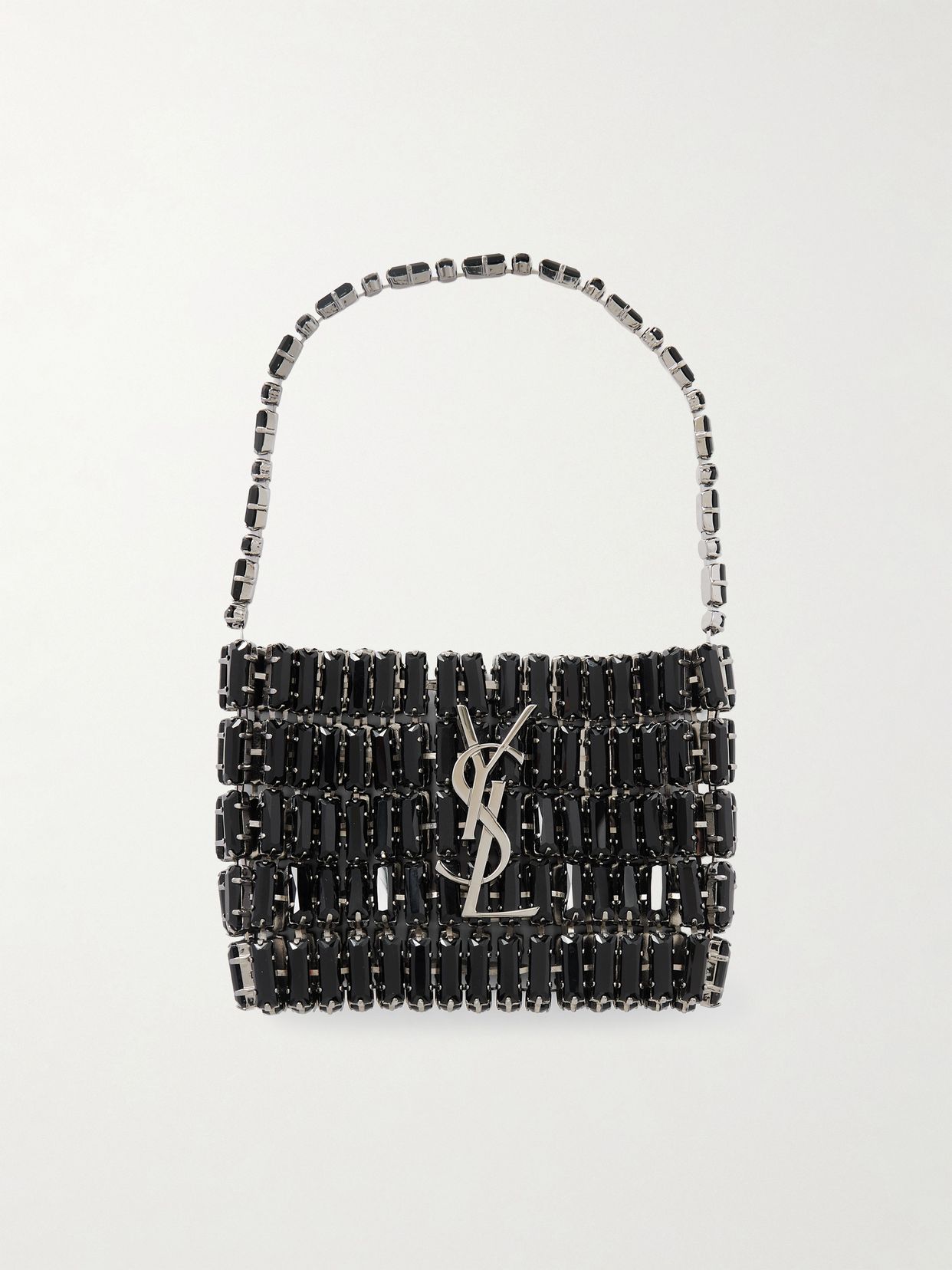 Evening micro crystal-embellished chainmail shoulder bag