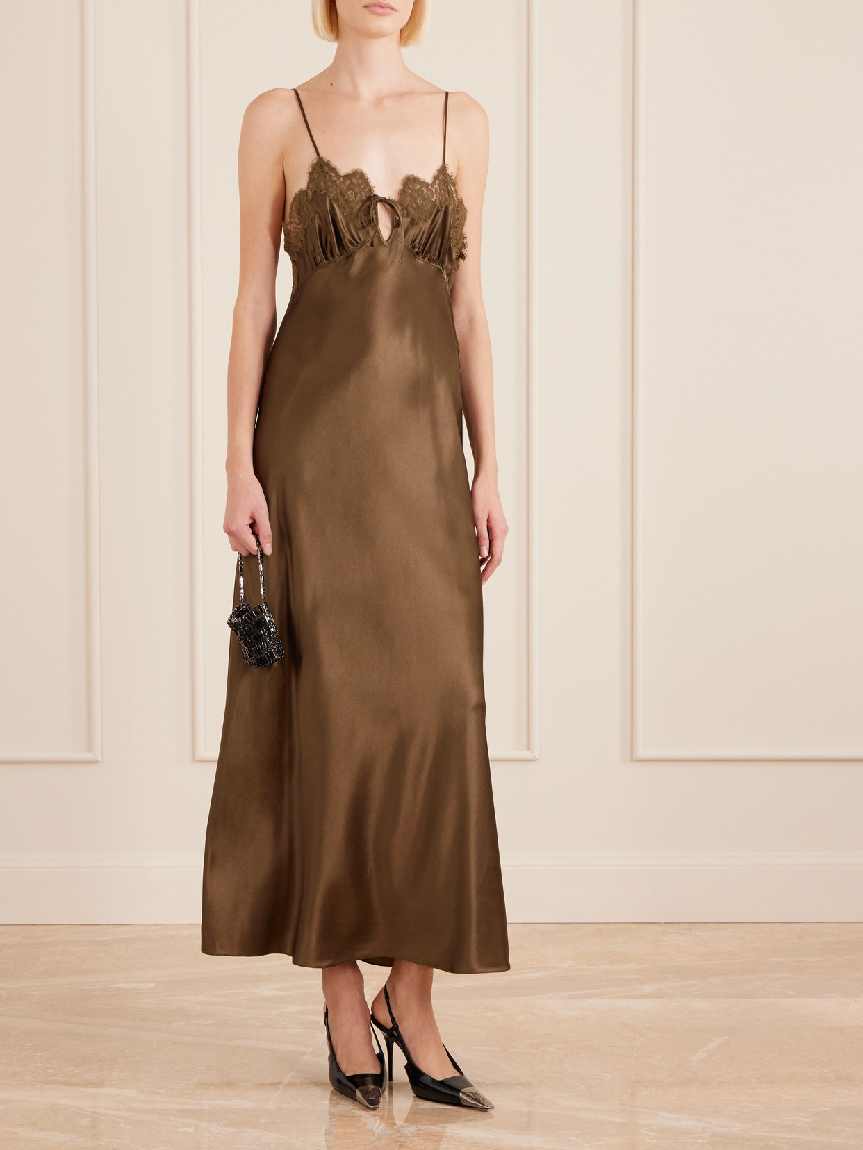 Saint Laurent Silver-tone Crystal Shoulder Bag In Black