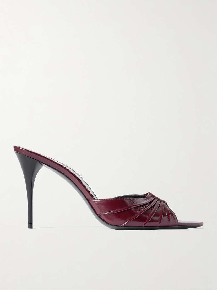 Saint Laurent Babylone Embellished Gathered Patent-leather Mules