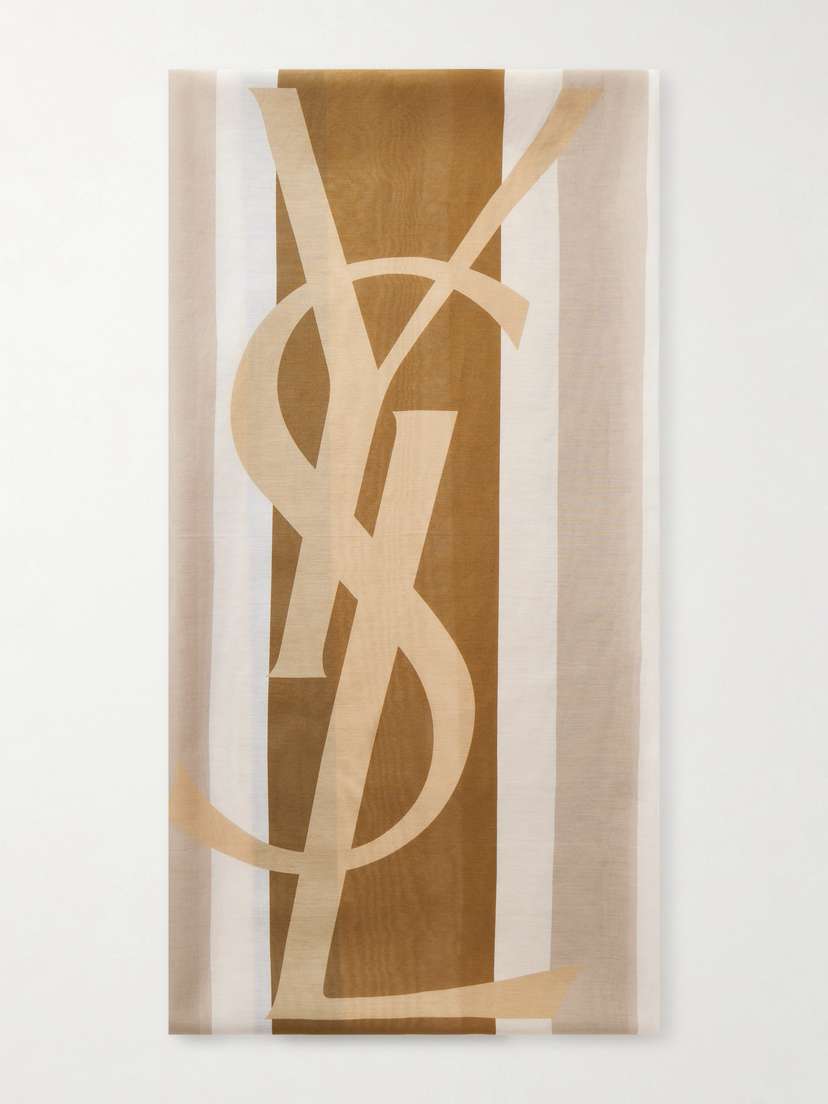 Saint Laurent Cassandre Striped Cotton And Silk-blend Scarf
