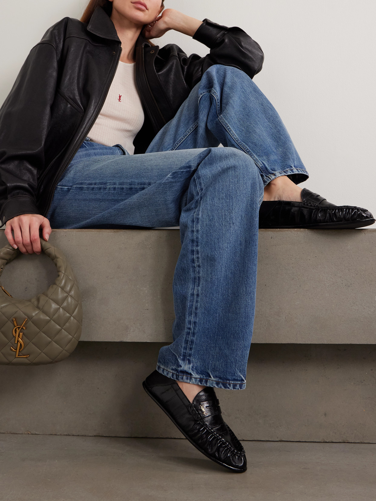 Saint Laurent Le Loafer Embellished Collapsible-heel Glossed-eel Loafers In Black