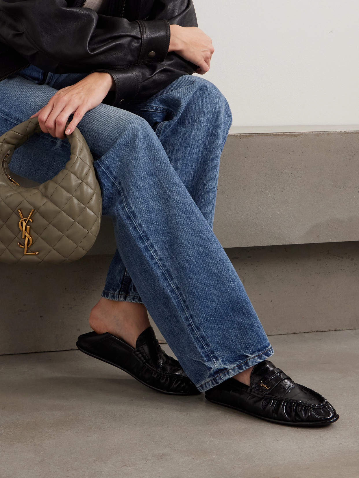 Saint Laurent Le Loafer Embellished Collapsible-heel Glossed-eel Loafers In Black