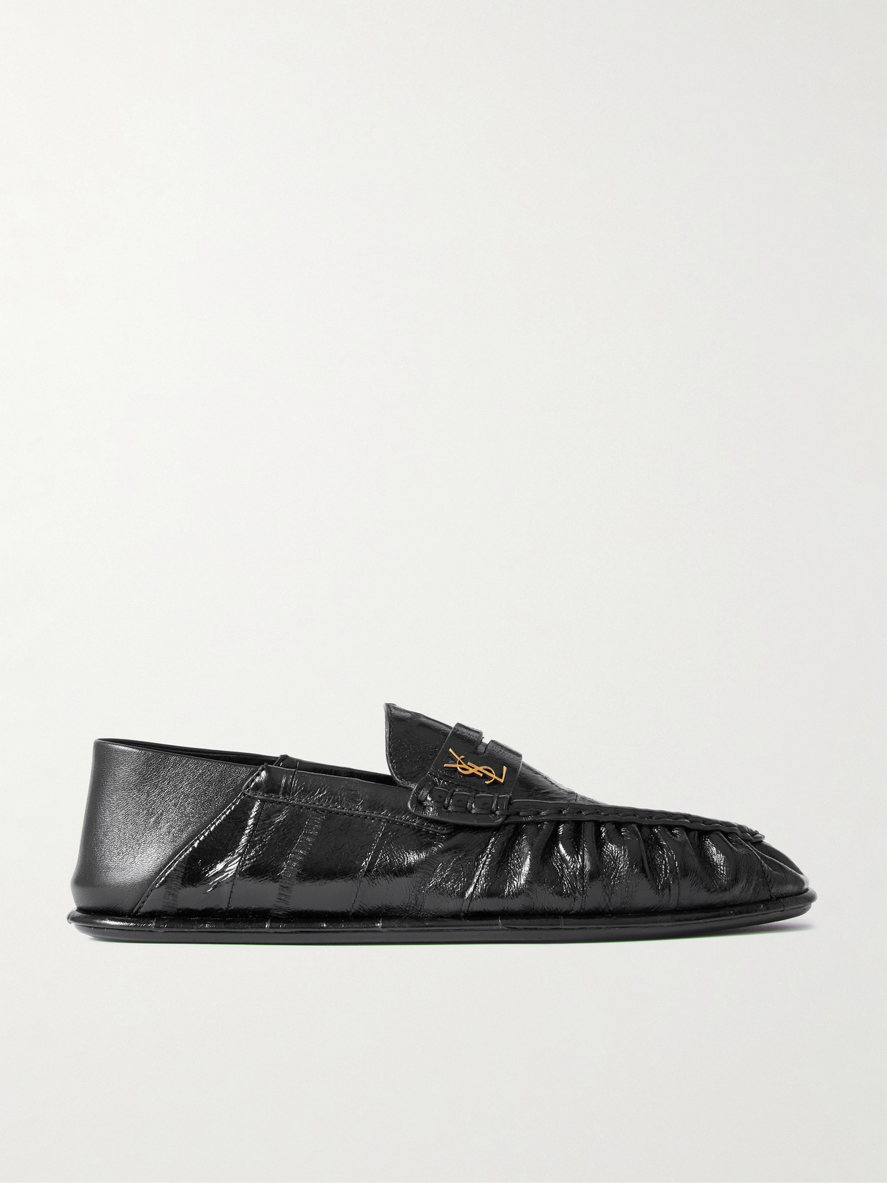 Saint Laurent Le Loafer Embellished Collapsible-heel Glossed-eel Loafers In Black