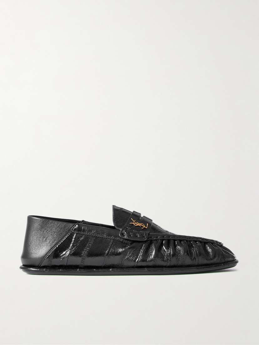 Saint Laurent Le Loafer Embellished Collapsible-heel Glossed-eel Loafers