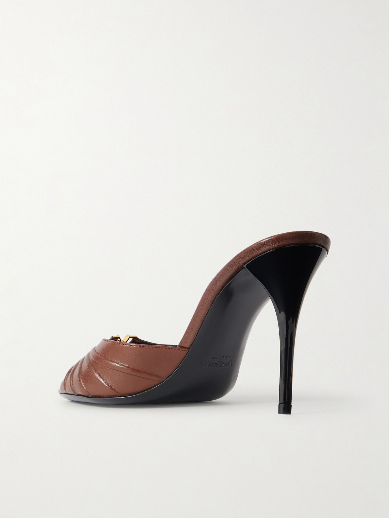 Saint Laurent Babylone Embellished Gathered Leather Mules In Brown