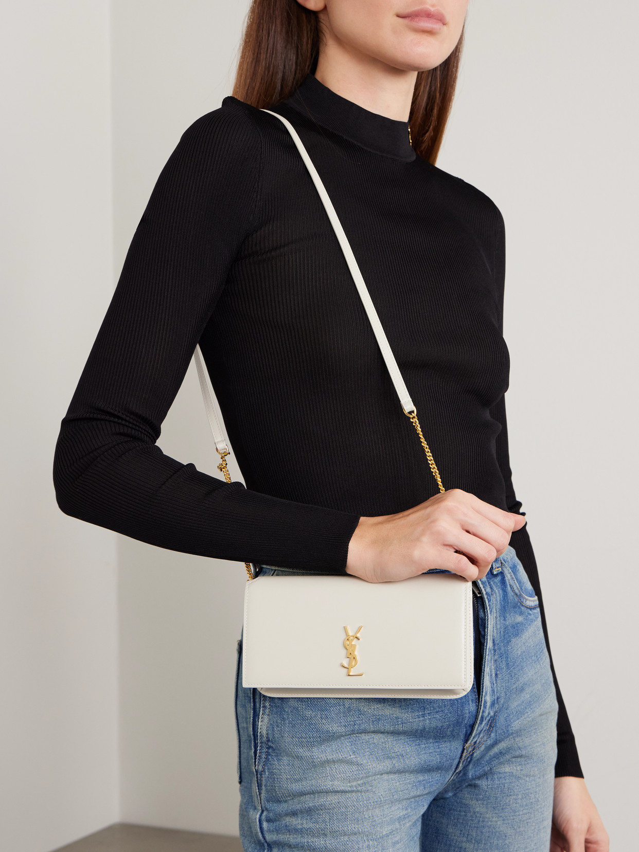 Saint Laurent Cassandre Strap Leather Phone Case In White