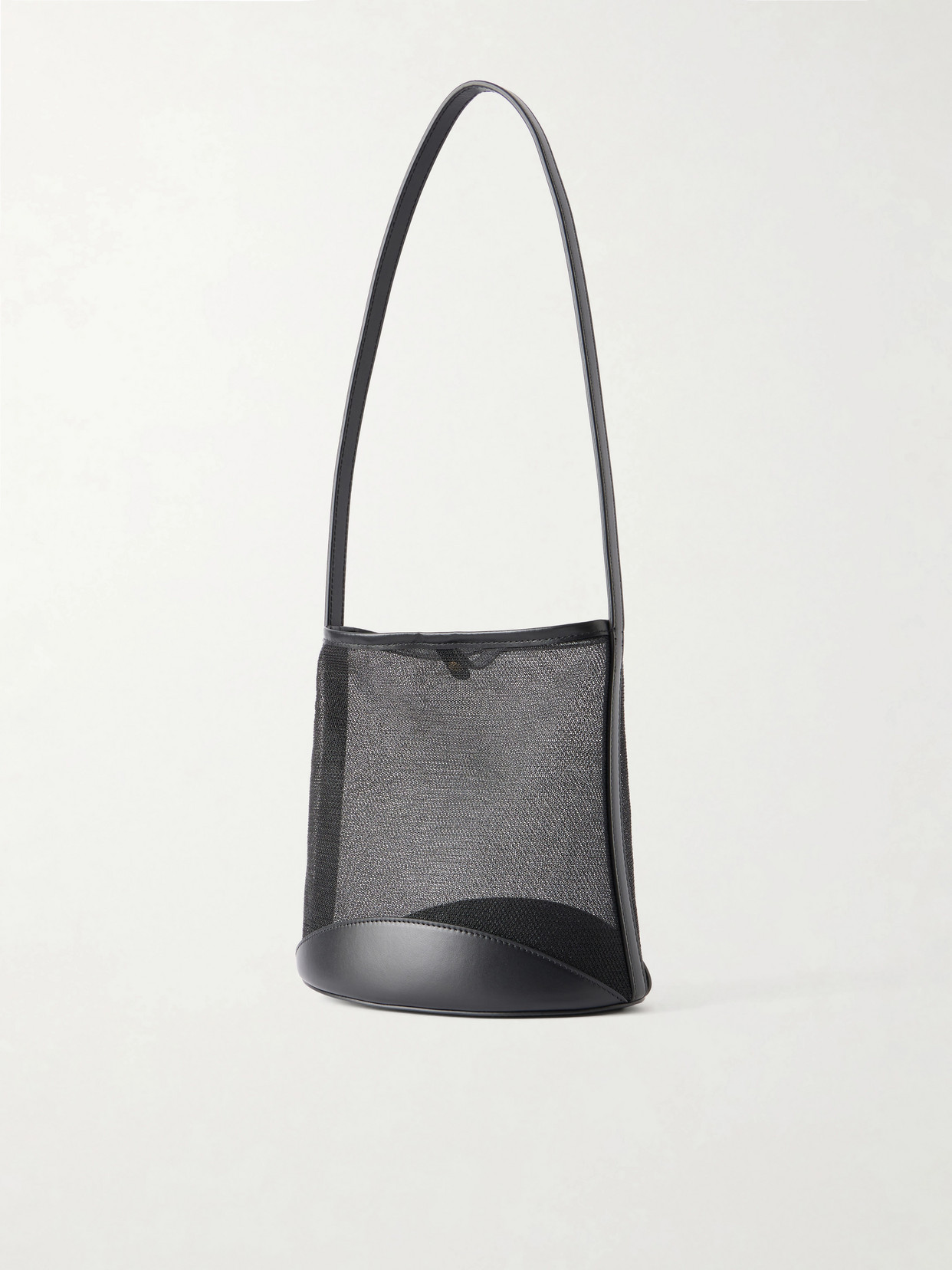 Pardalis Leather-Trimmed Mesh Bucket Shoulder Bag