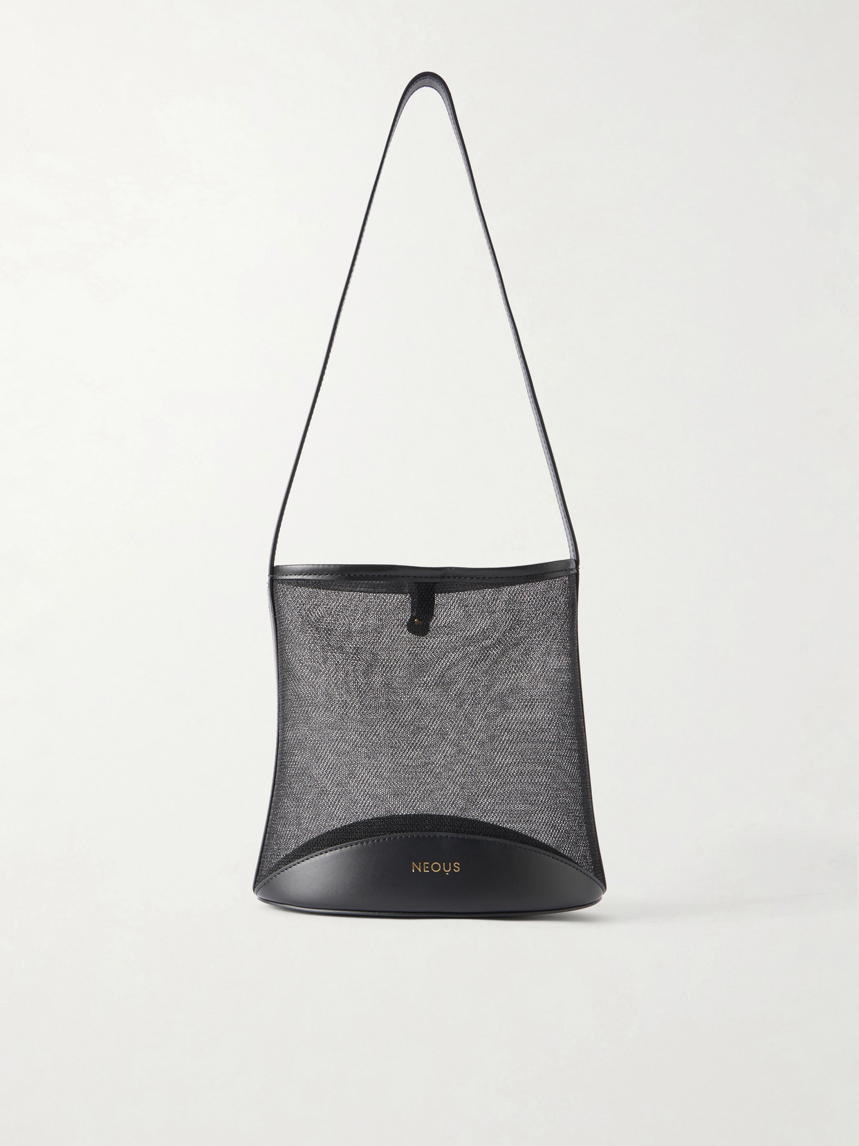 Neous Pardalis Leather-trimmed Mesh Bucket Shoulder Bag In Black