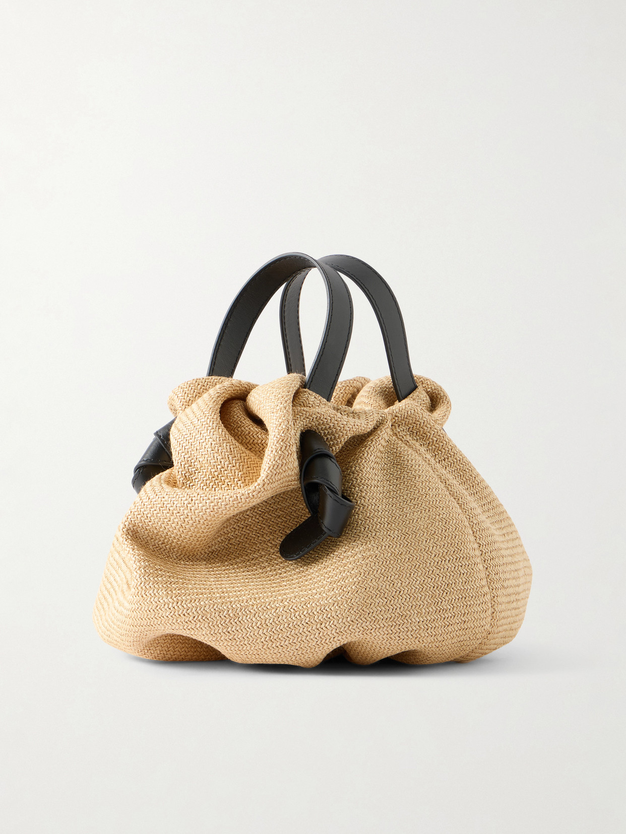 Leather-Trimmed Raffia Shoulder Bag
