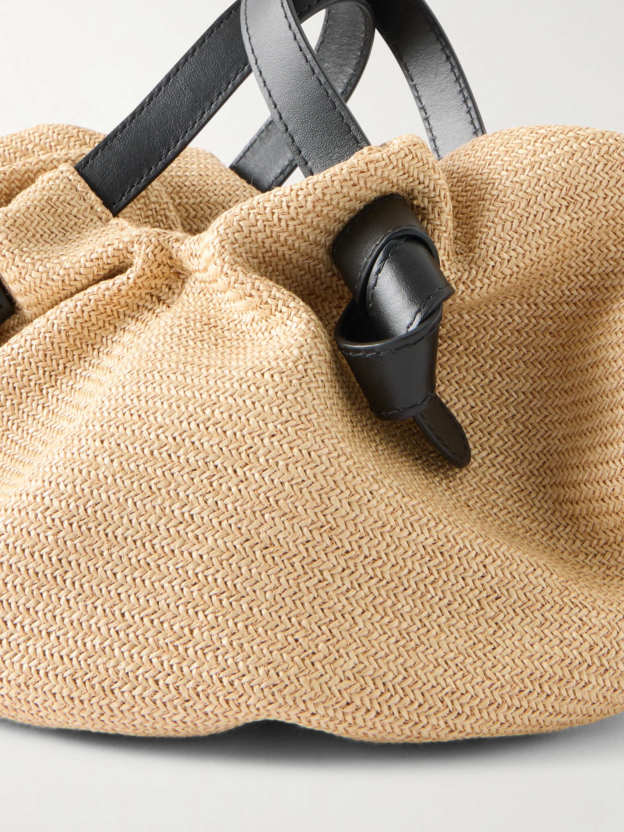 NEOUS Leather-trimmed raffia shoulder bag | NET-A-PORTER