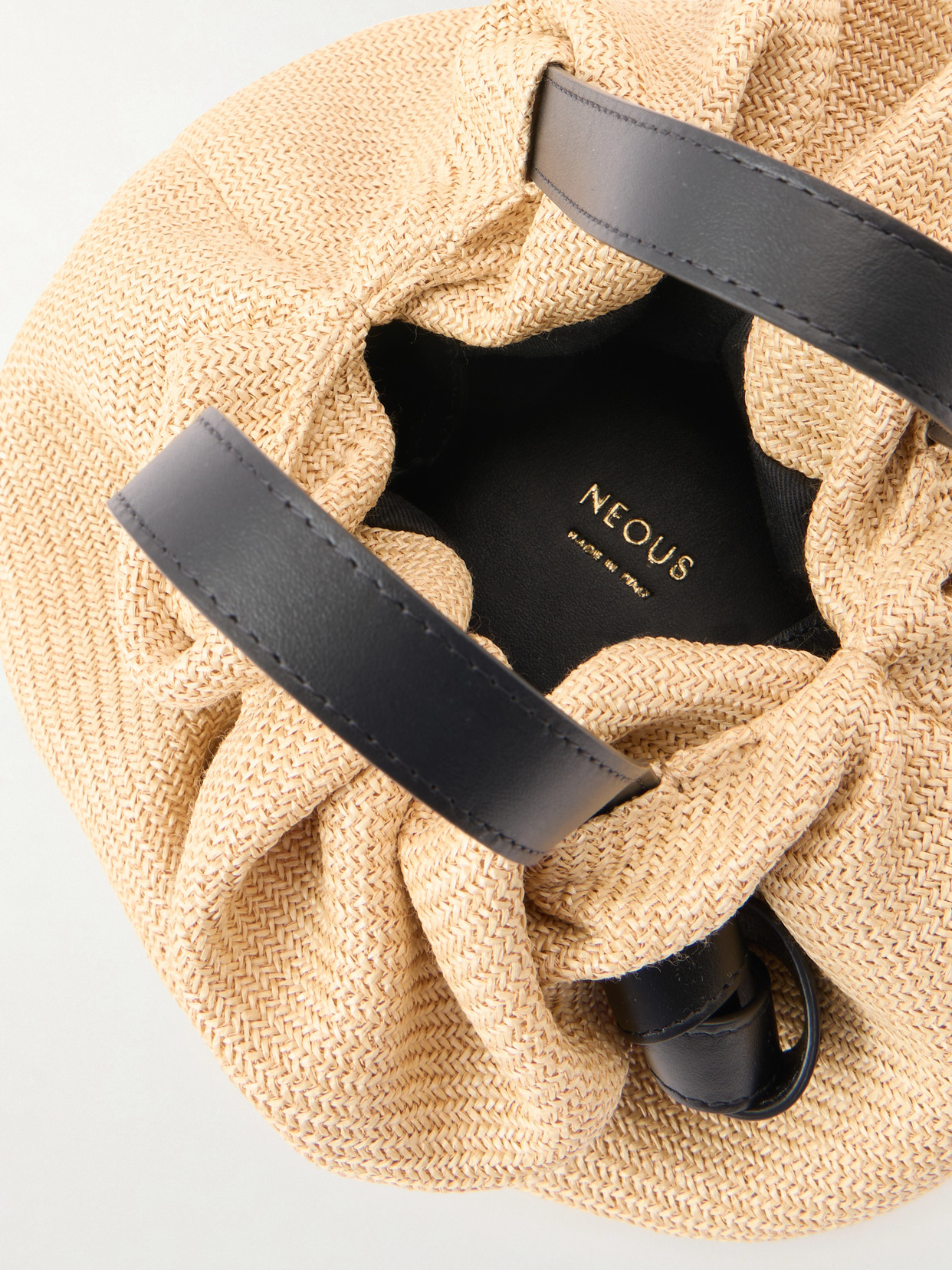 Leather-Trimmed Raffia Shoulder Bag