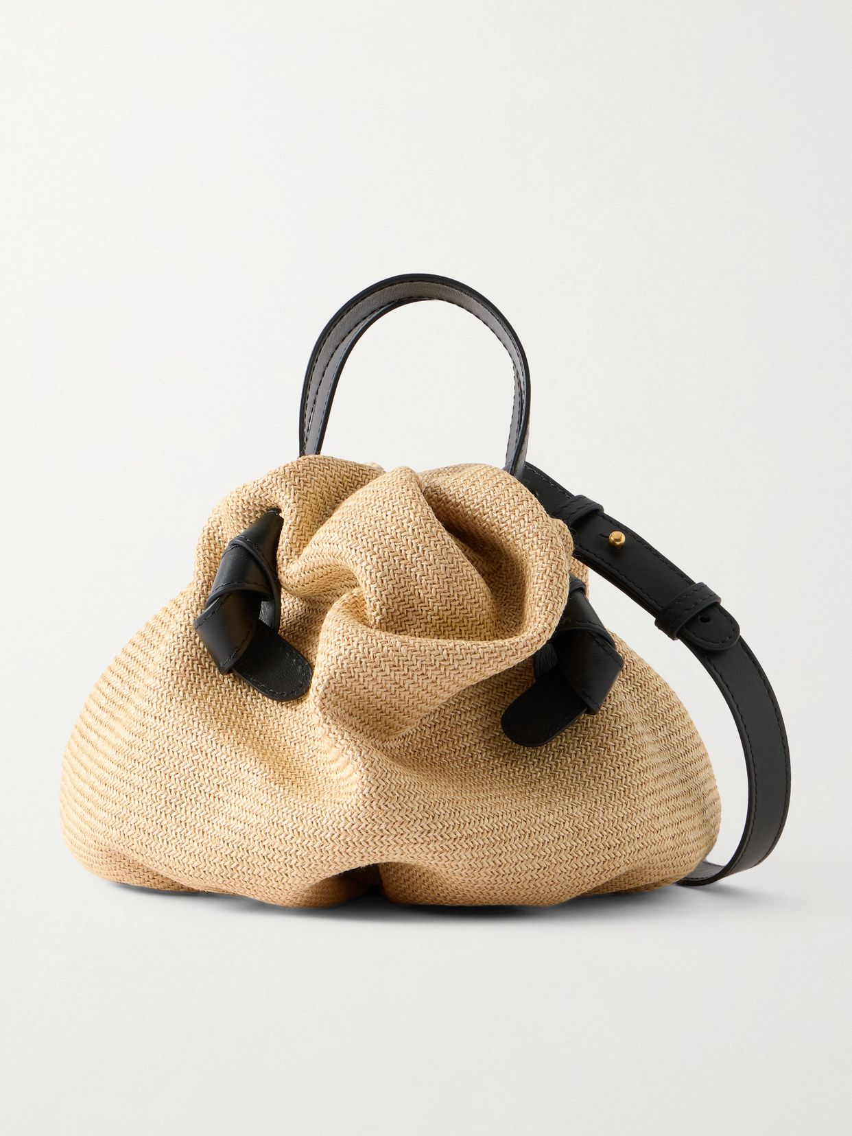 leather trimmed raffia shoulder bag