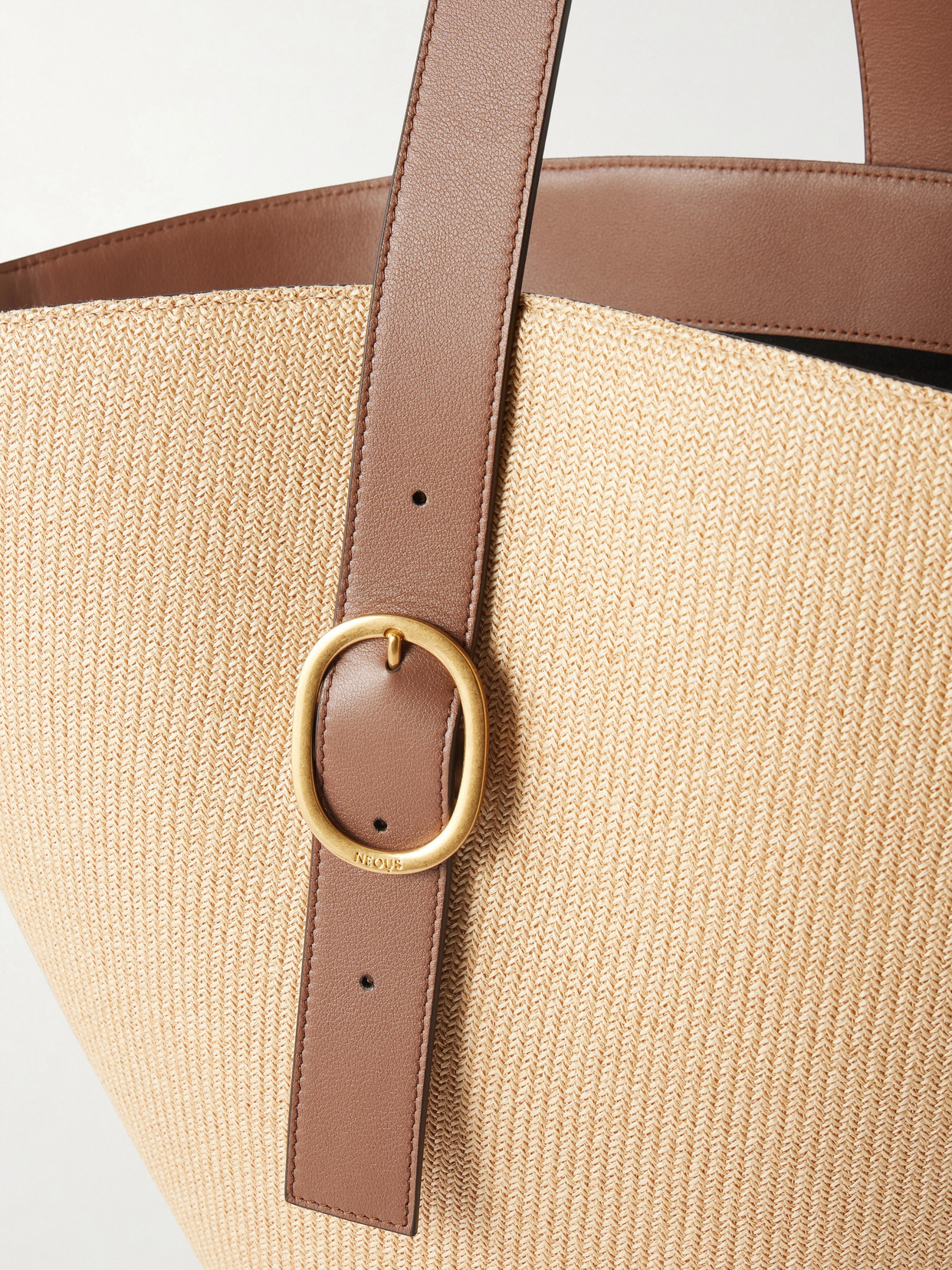 Apheli Leather-Trimmed Raffia Shoulder Bag