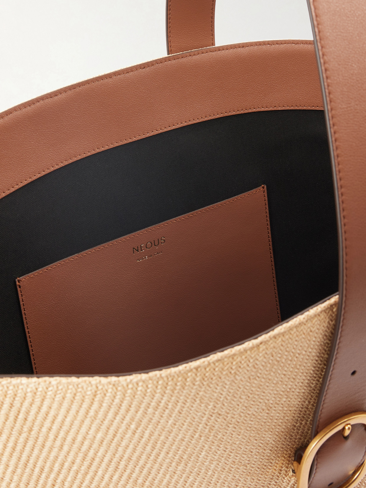 Apheli Leather-Trimmed Raffia Shoulder Bag