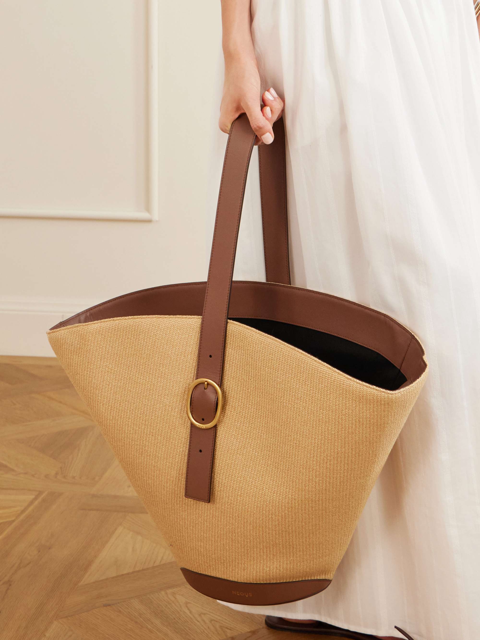 NEOUS Apheli leather-trimmed raffia shoulder bag | NET-A-PORTER