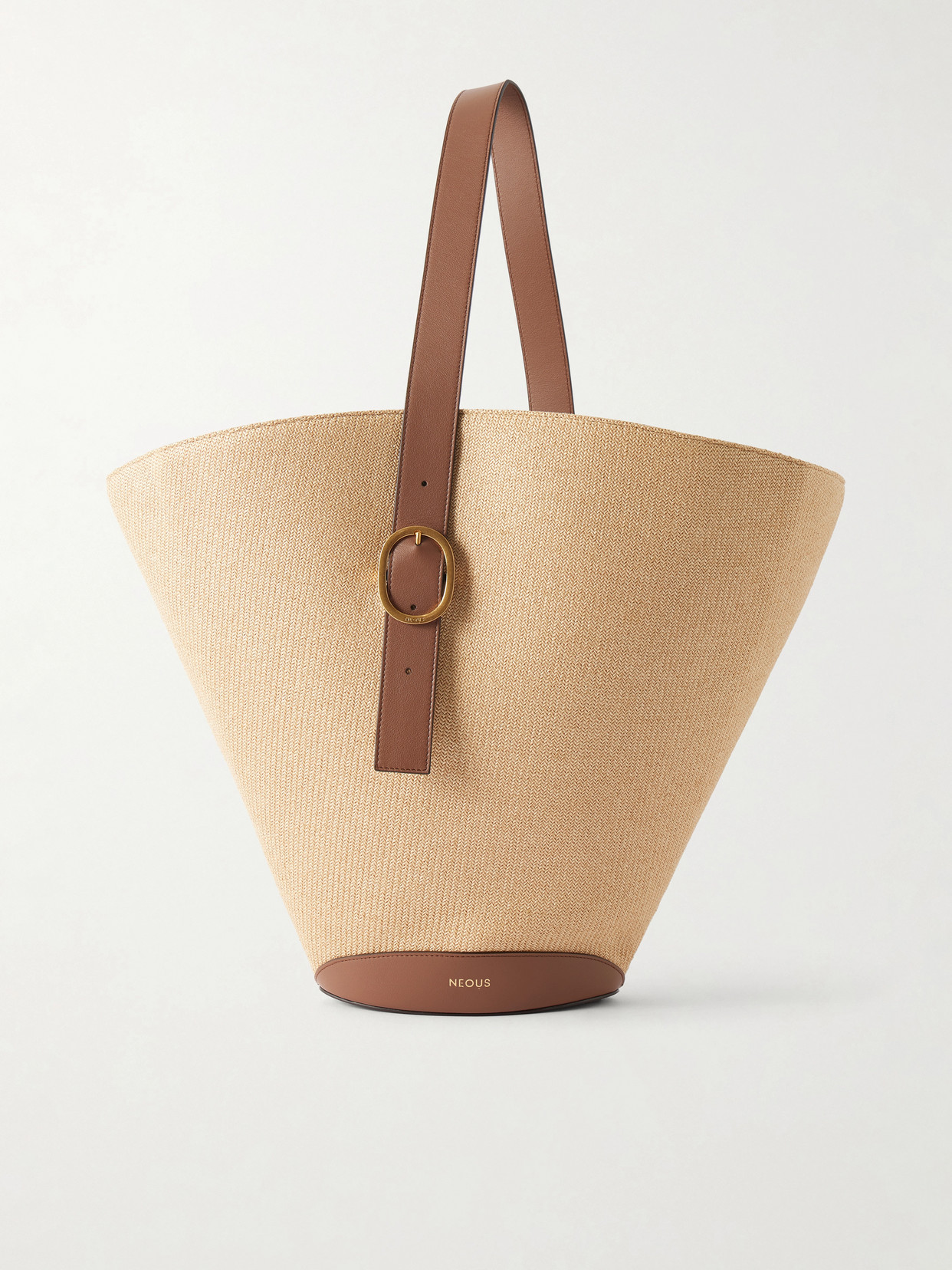 Neous Apheli Leather-trimmed Raffia Shoulder Bag In Brown