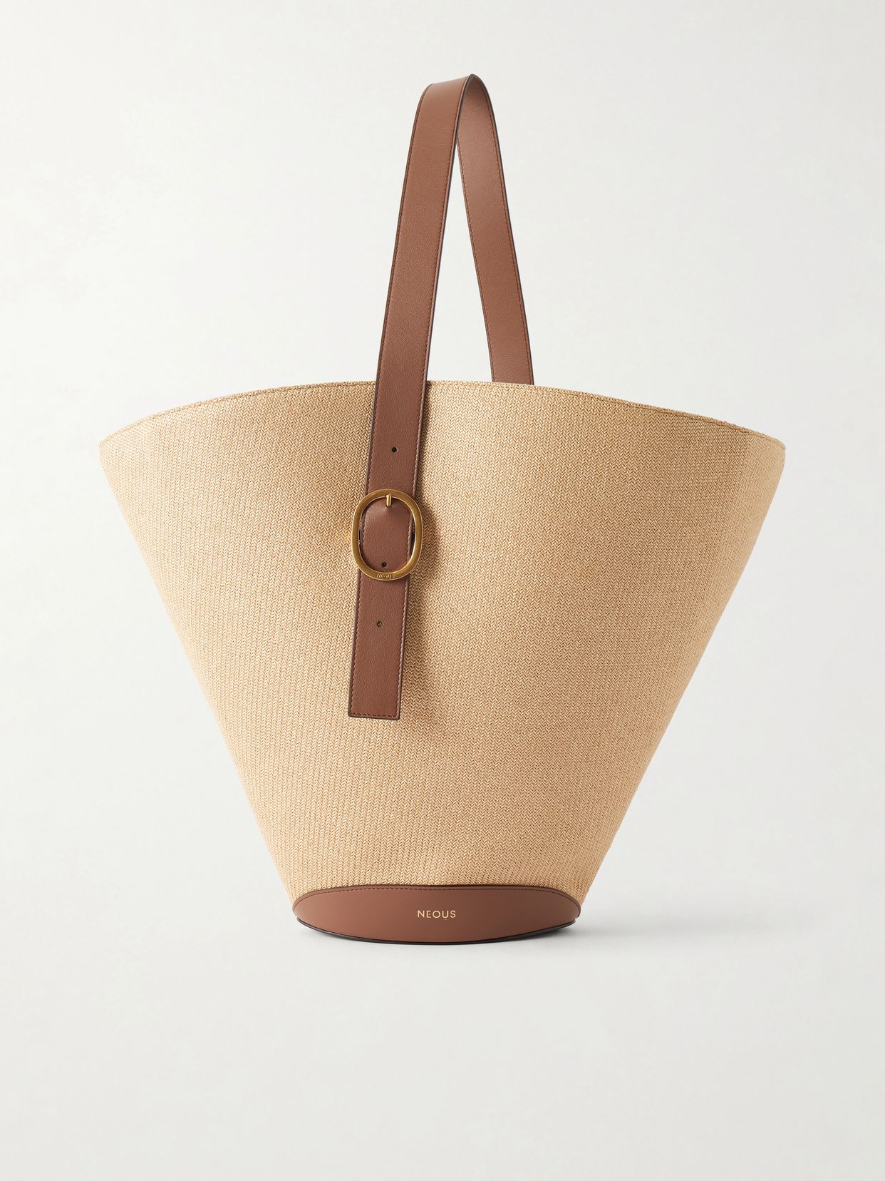 Apheli leather-trimmed raffia shoulder bag