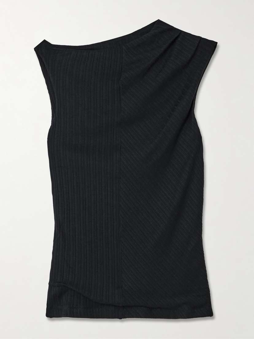RÙADH Toga Draped Ribbed Organic Cotton And Modal-blend Top