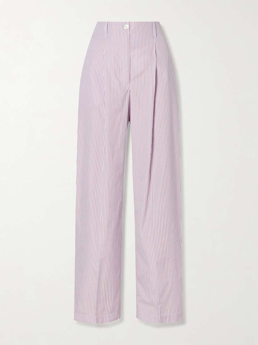 RÙADH Dean Pleated Striped Organic Cotton-poplin Wide-leg Pants