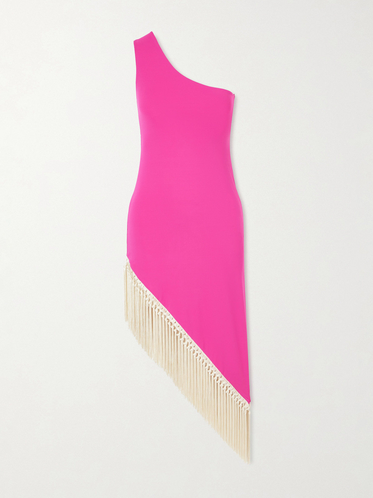 Taller Marmo One-shoulder Asymmetrical Fringed Stretch-jersey Midi Dress In Pink