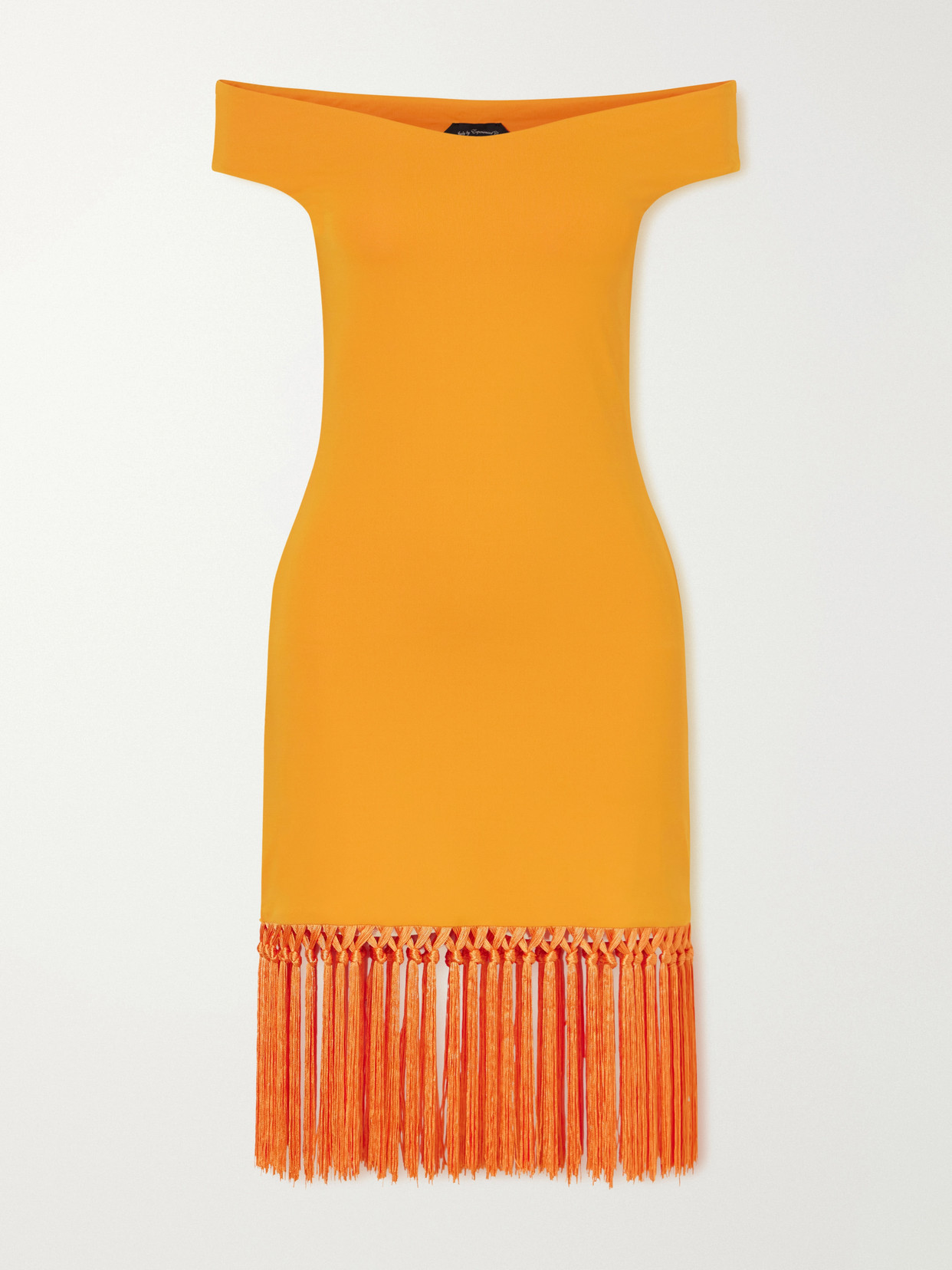 Taller Marmo Romy Off-the-shoulder Fringed Jersey Mini Dress In Multi