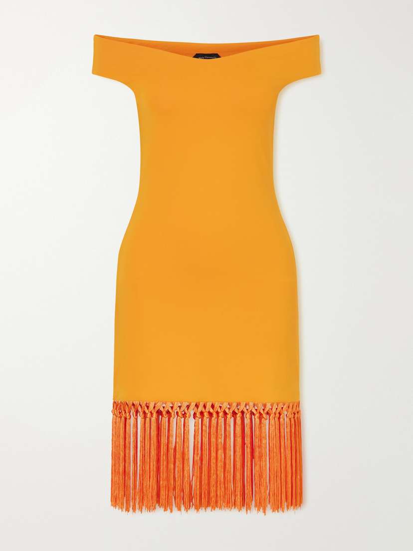 Taller Marmo Romy Off-the-shoulder Fringed Satin Cover-up