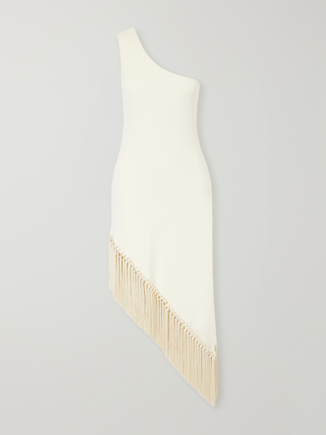 Taller Marmo One-shoulder Asymmetrical Fringed Stretch-jersey Midi Dress In Neutral