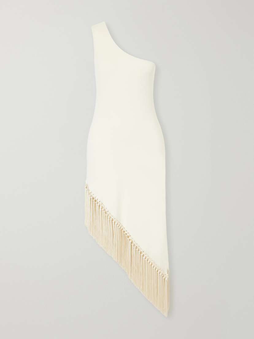Taller Marmo One-shoulder Asymmetrical Fringed Stretch-jersey Midi Dress