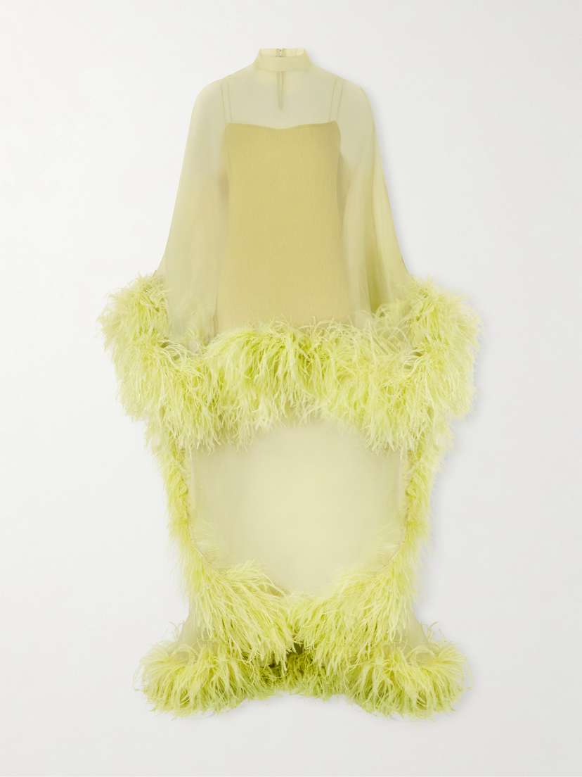 Taller Marmo Daisy Feather-trimmed Crepe Kaftan