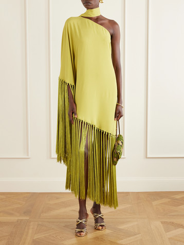green emerald velvet dress Blue Chambray Fringe Midi Dress - All Dresses