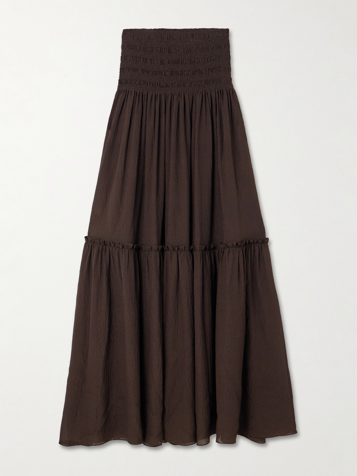 Folia Shirred Tiered Seersucker Maxi