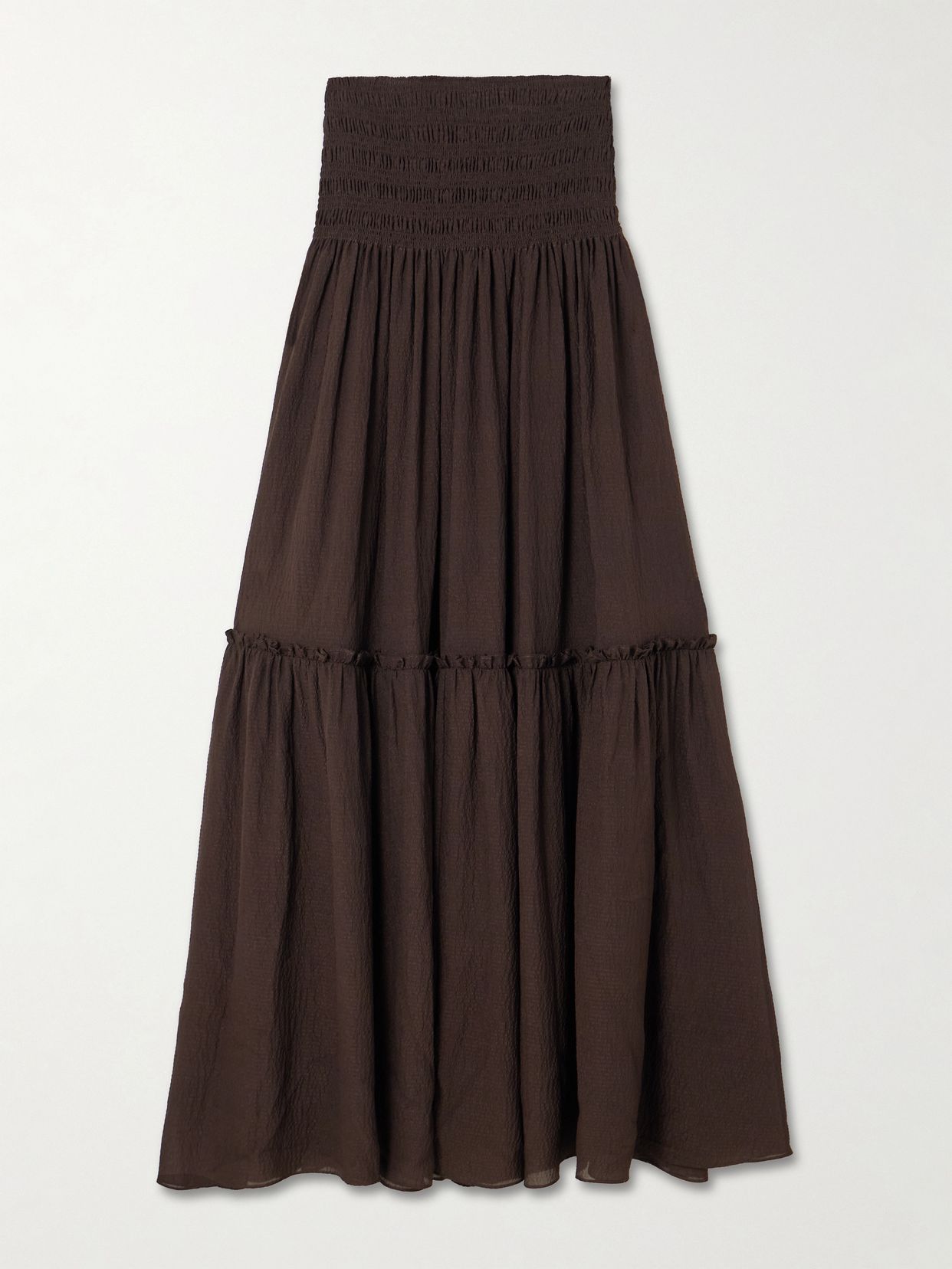 Folia shirred tiered seersucker maxi skirt