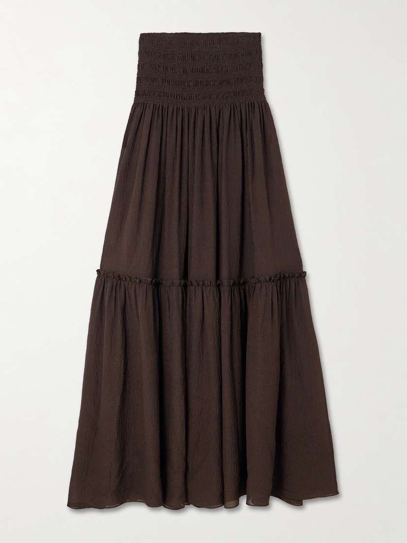 Joseph Folia Shirred Tiered Seersucker Maxi Skirt