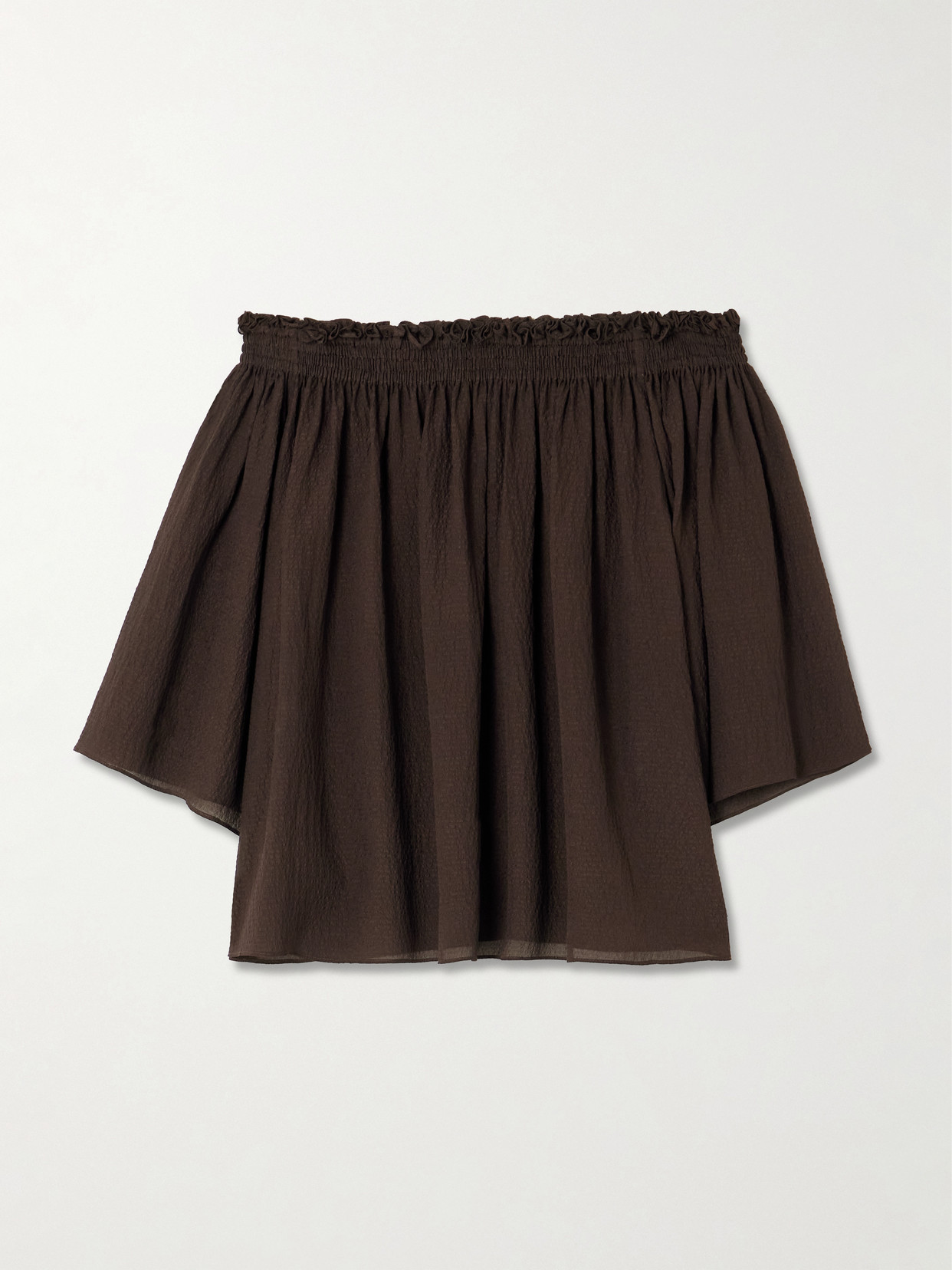 Emi Off-The-Shoulder Shirred Seersucker Top