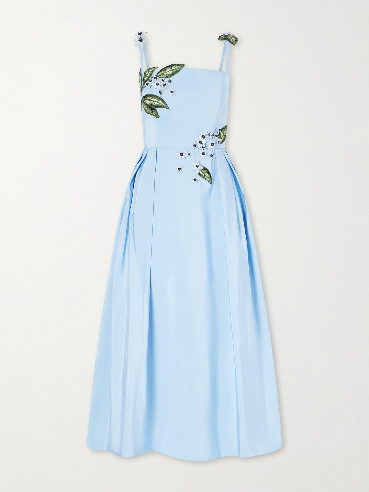 Oscar De La Renta Floral-embellished Silk Midi Dress In Blue
