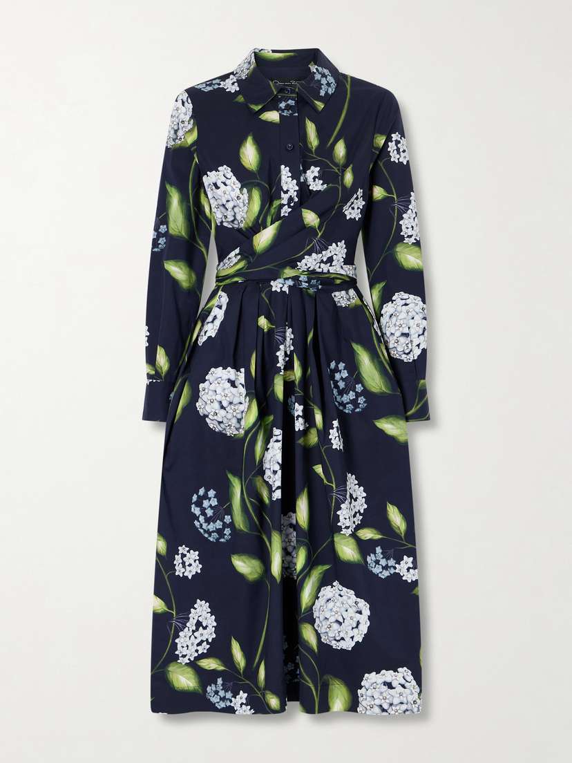 Oscar de la Renta Wrap-effect Floral-print Cotton-blend Poplin Shirt Dress | Thumbnail 5