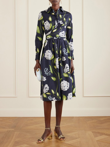 Oscar de la Renta Wrap-effect floral-print cotton-blend poplin shirt dress