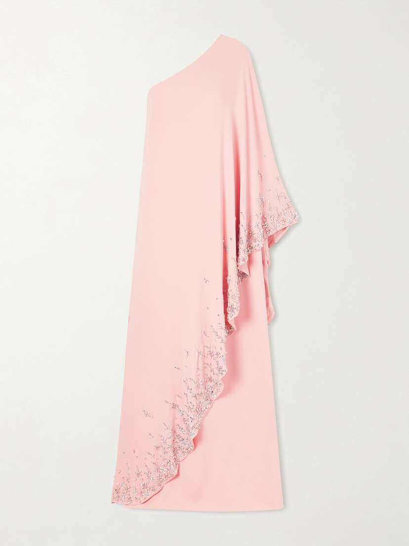 Oscar de la Renta One-shoulder Crystal-embellished Silk-blend Crepe Gown